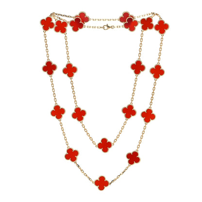 Van Cleef & Arpels 18K Yellow Gold Carnelian 20 Motifs Vintage Alhambra Necklace 3 of 4