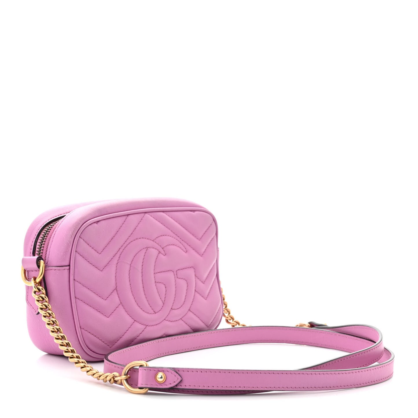 Calfskin Matelasse Mini GG Marmont Chain Shoulder Bag Candy Mousse