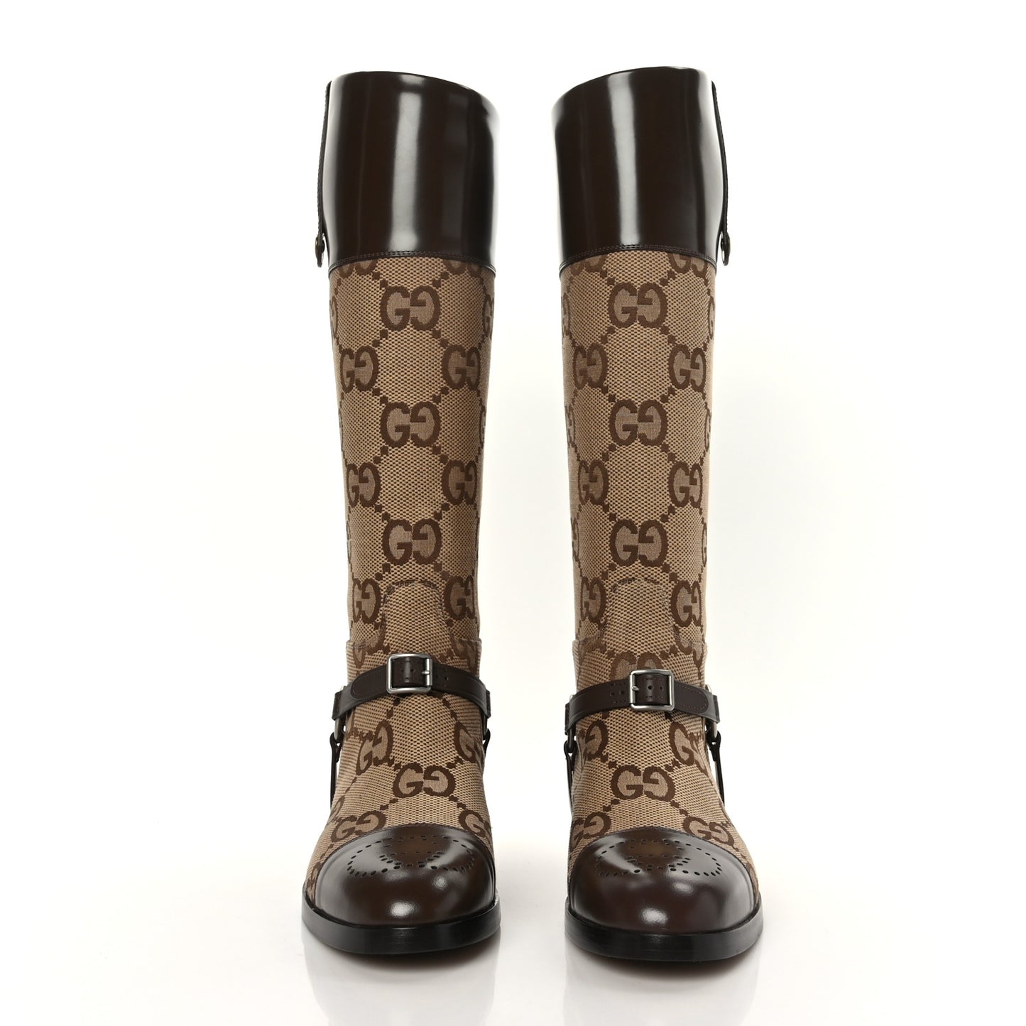 Monogram Jumbo GG Cordovan Lux Mens Zelda Harness Riding Boots 8 Camel Ebony New Acero