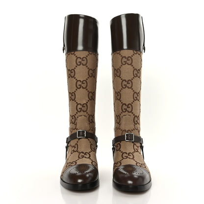 Gucci Monogram Jumbo GG Cordovan Lux Mens Zelda Harness Riding Boots 8 Camel Ebony New Acero 2 of 7