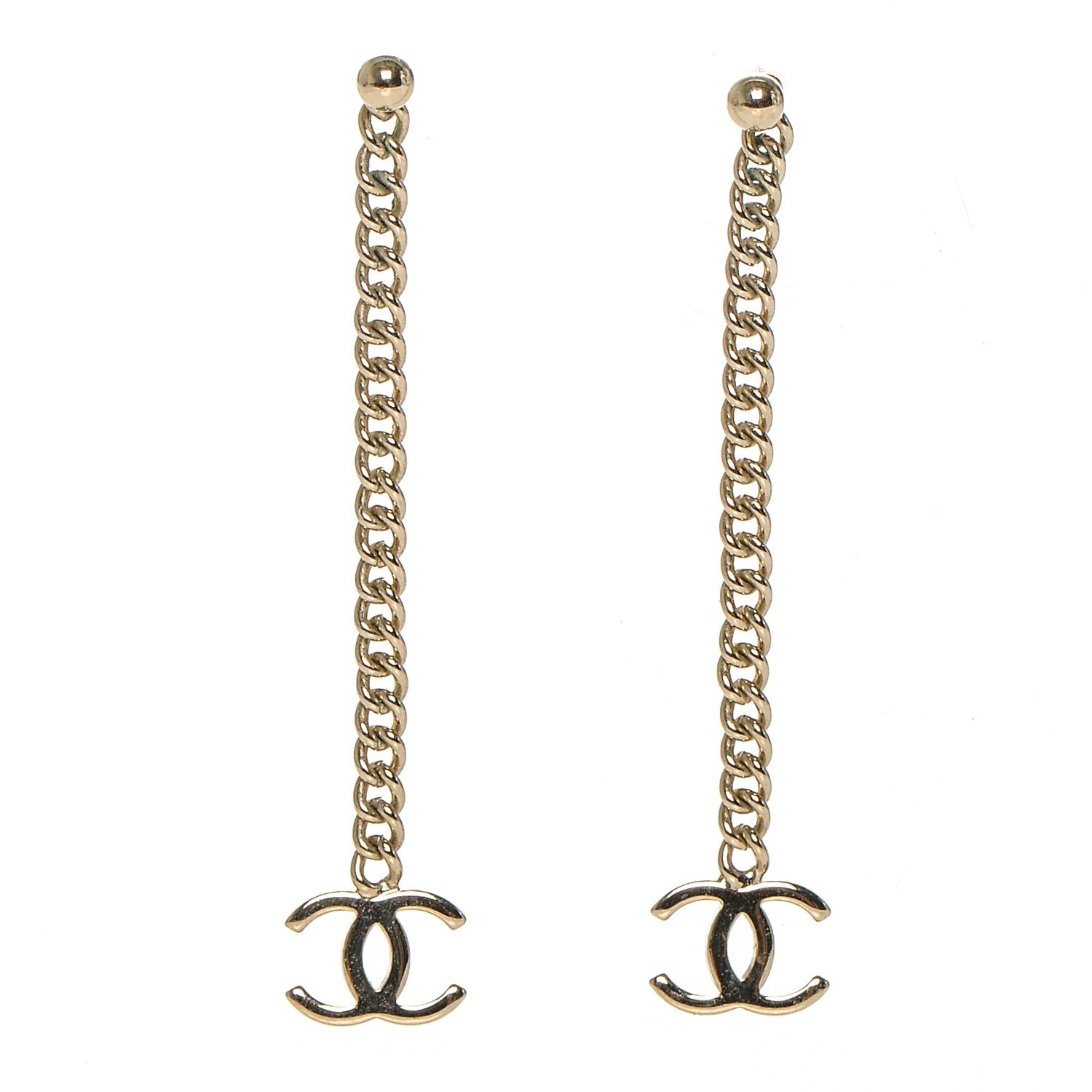 Chanel CC Long Drop Earrings Gold 1 of 3