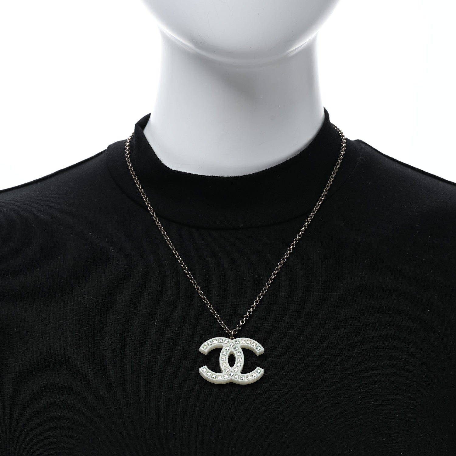 Chanel Crystal CC Pendant Necklace Gold 2 of 4