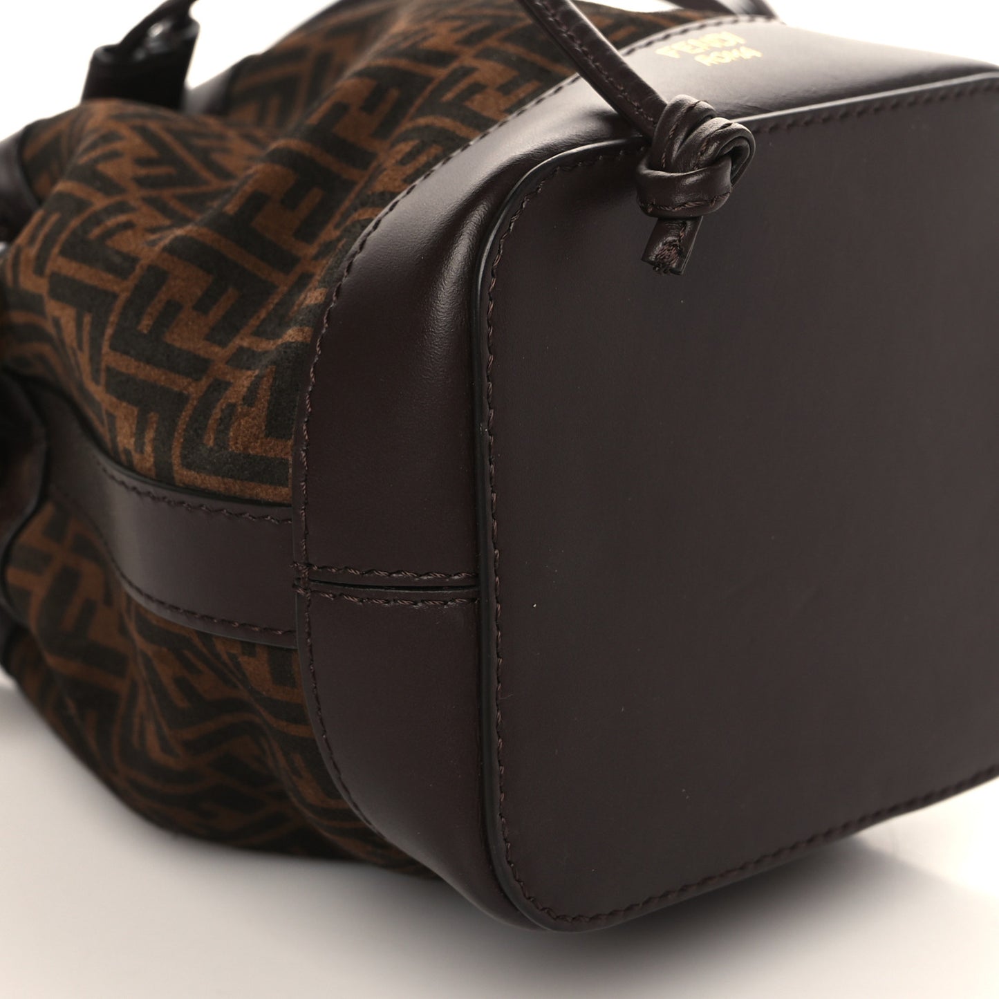 Suede Vitello King F is Fendi Micro FF Mini Mon Tresor Bucket Bag Sigaro Marrone Ebano
