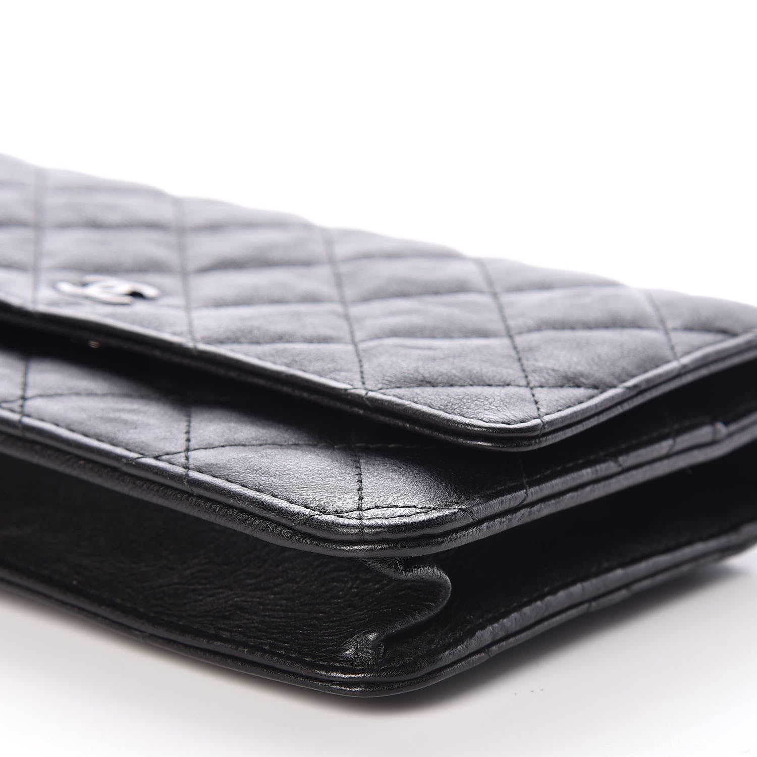 Chanel Crumpled Calfskin Quilted Wallet On Chain WOC So Black 6 of 11