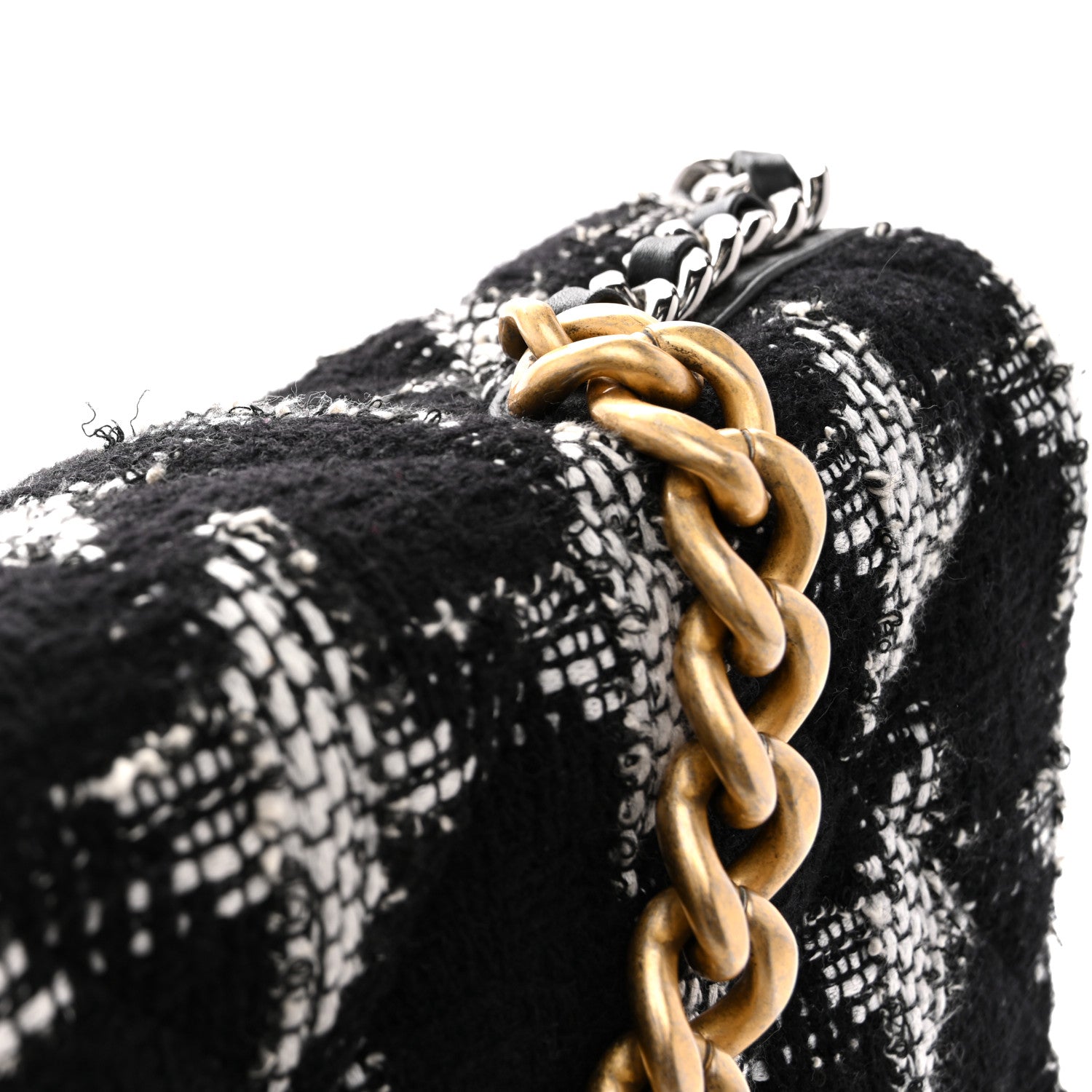 Chanel Tweed Quilted Maxi Chanel 19 Flap Black White 12 of 14