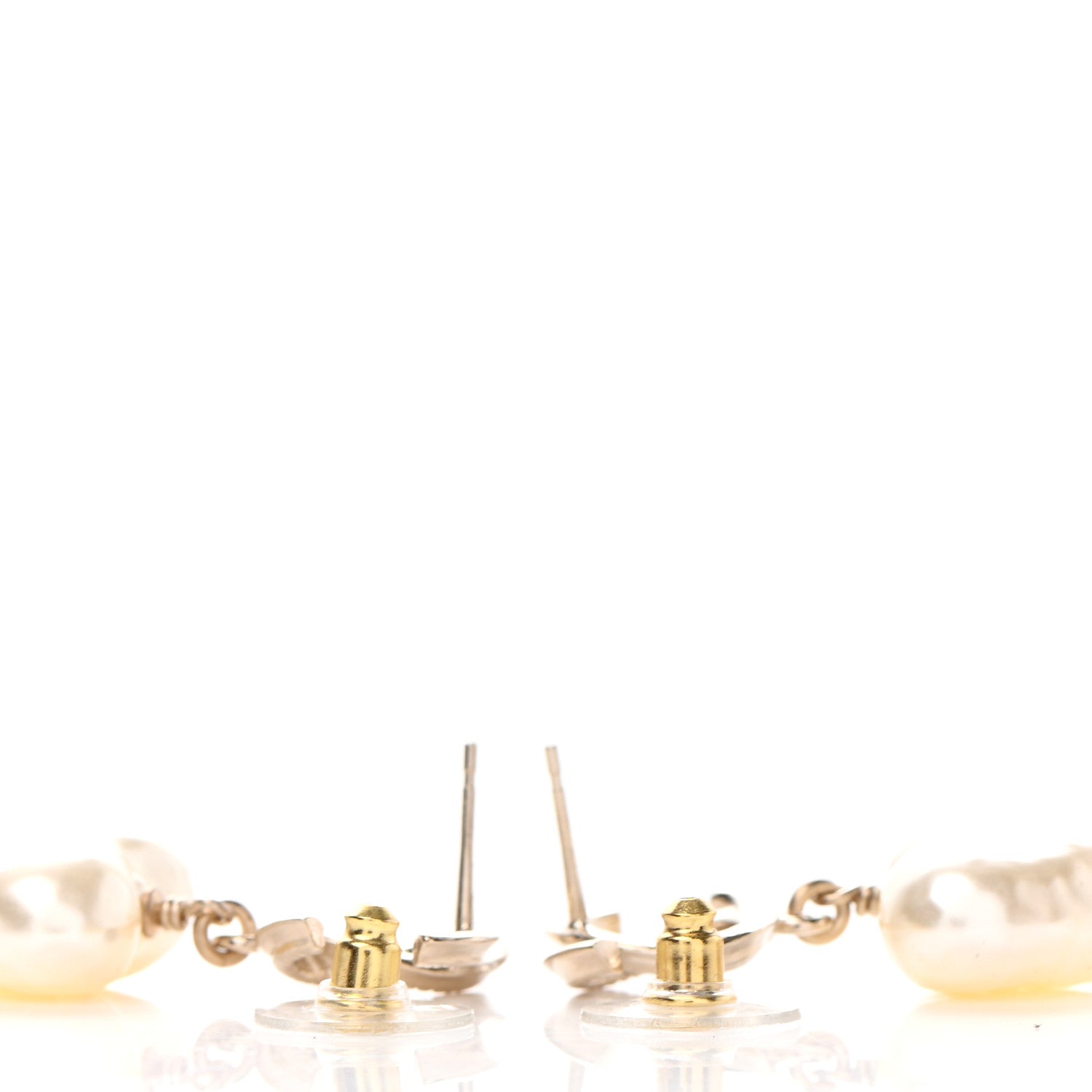Chanel Pearl CC Double Heart Drop Earrings Gold 3 of 4