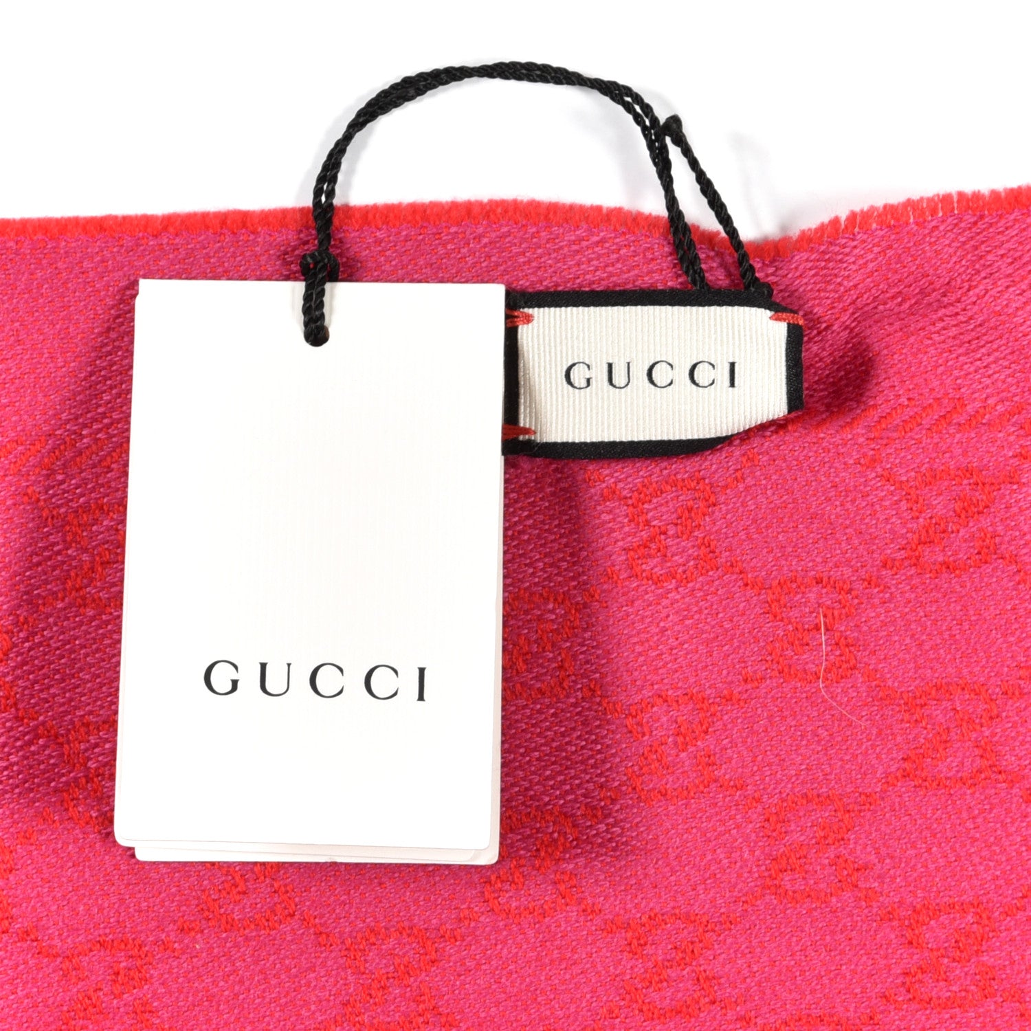 Gucci Wool Silk GG Monogram GGWeblong Fringe Scarf Shawl Orange Pink 5 of 5