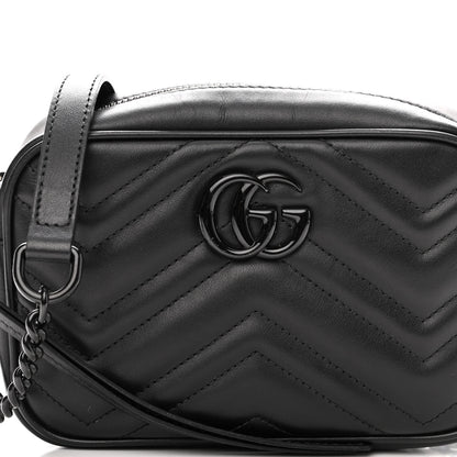 Gucci Calfskin Matelasse Monochrome Mini GG Marmont Chain Shoulder Bag Black 6 of 8