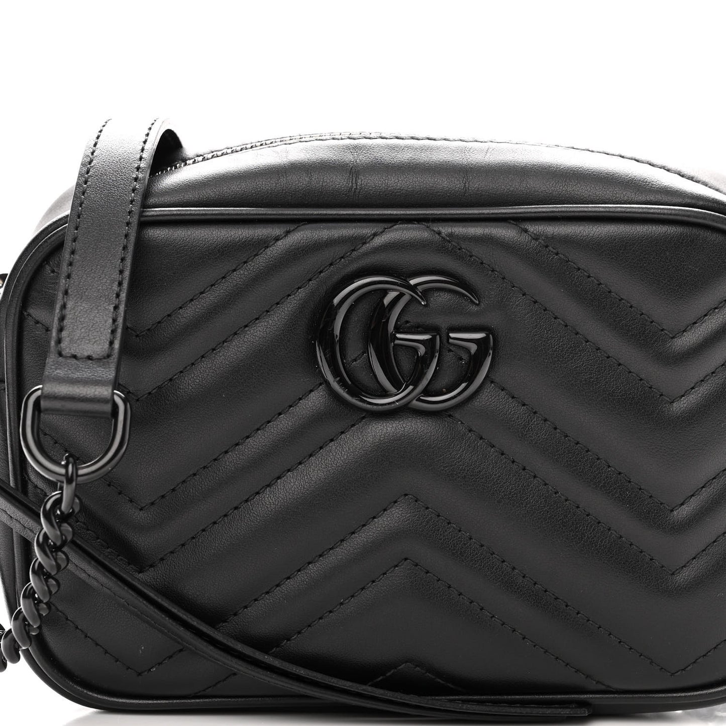 Calfskin Matelasse Monochrome Mini GG Marmont Chain Shoulder Bag Black