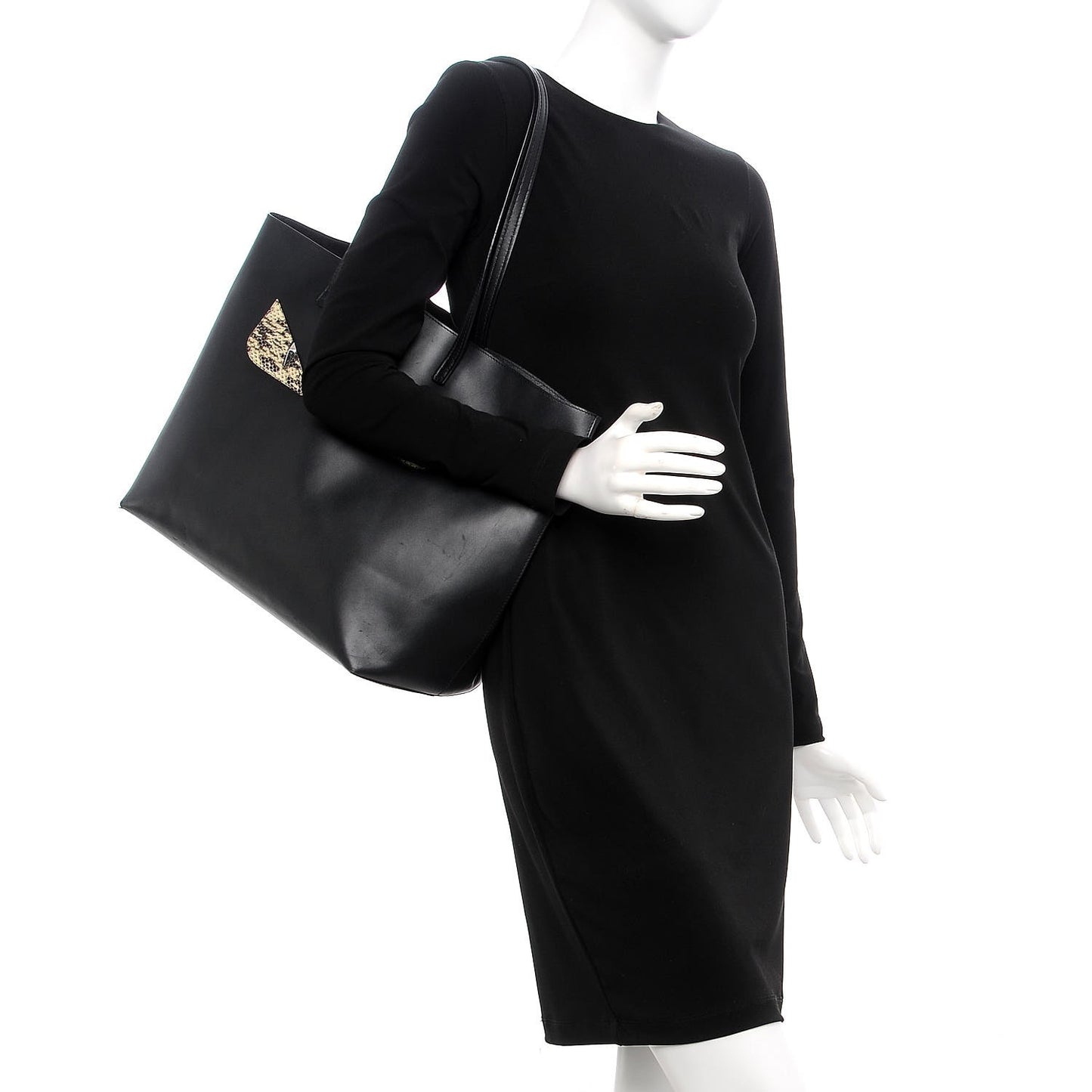Vitello Ginevra Elaphe Monster Eyes Shopping Tote Black Naturale