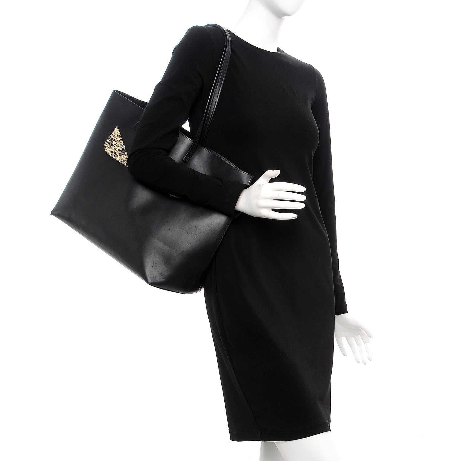 Fendi Vitello Ginevra Elaphe Monster Eyes Shopping Tote Black Naturale 2 of 12