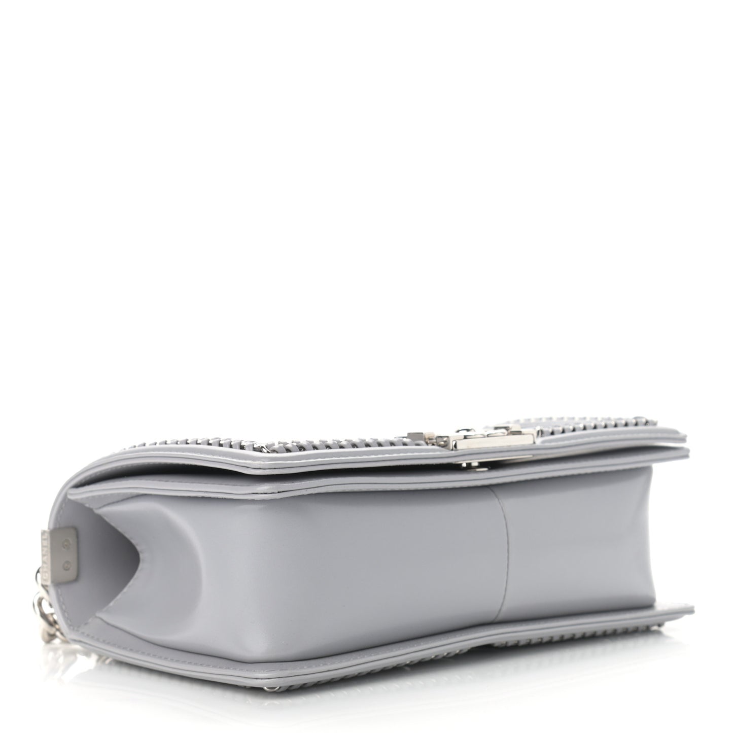 Iridescent Lambskin Quilted Medium Chain Around Boy Flap Grey