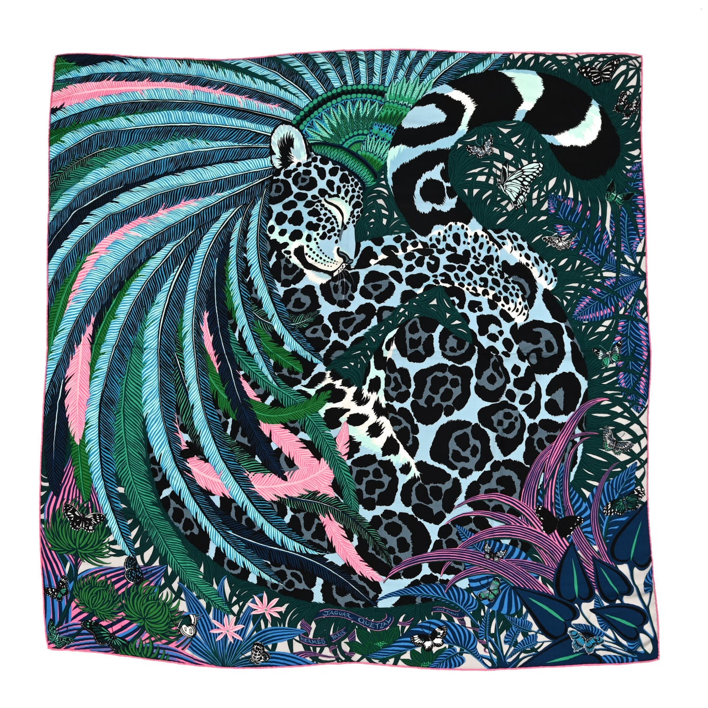 Cashmere Silk Jaguar Quetzal Shawl 140 Gris Chine Bleu