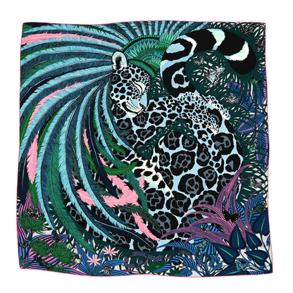 Hermes Cashmere Silk Jaguar Quetzal Shawl 140 Gris Chine Bleu 1 of 7