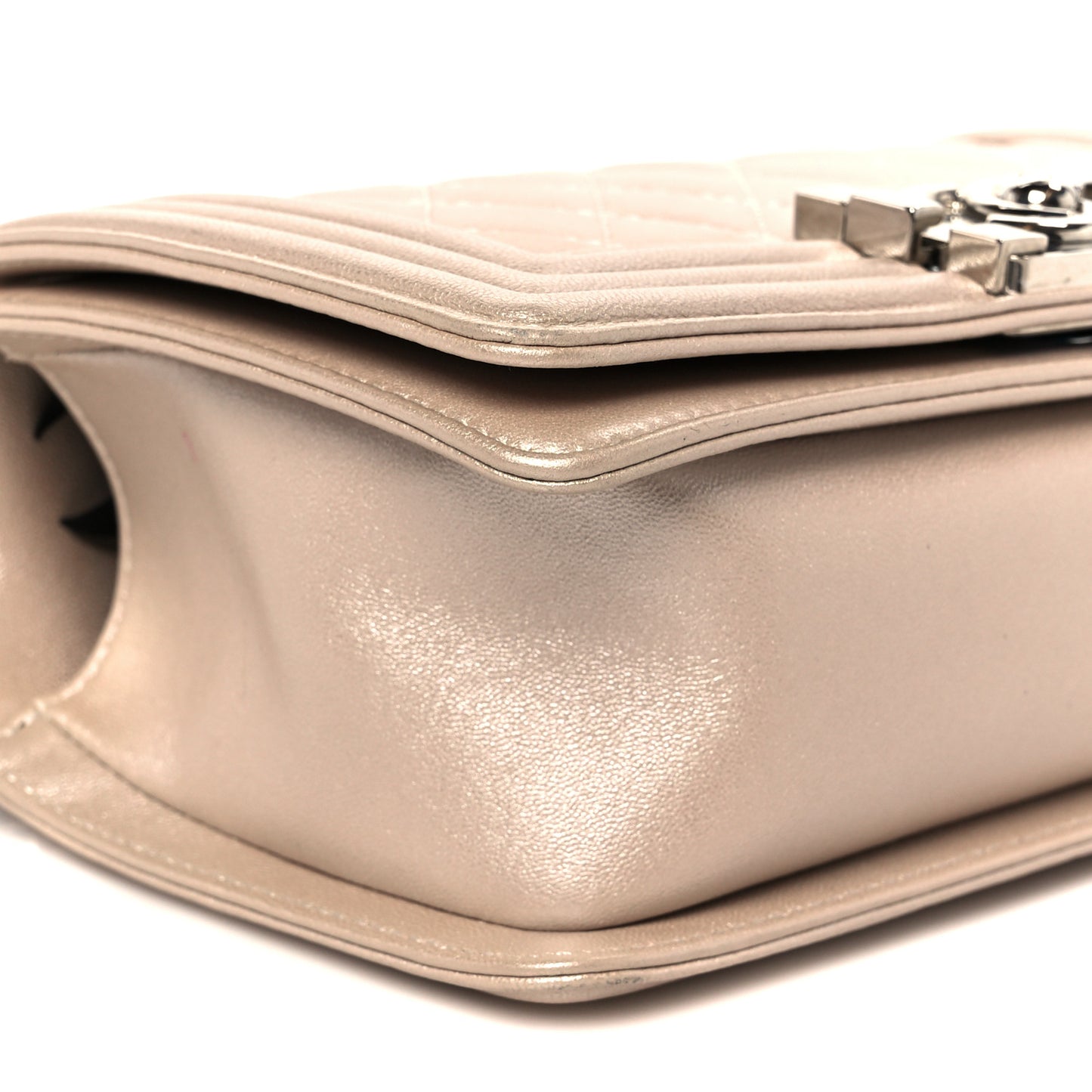 Metallic Calfskin Quilted Small Boy Flap Light Pink