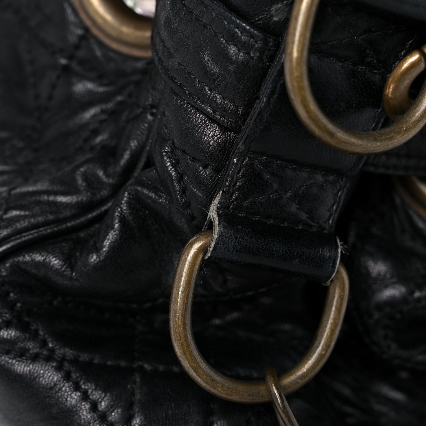 Lambskin Cannage Drawstring Bag Black