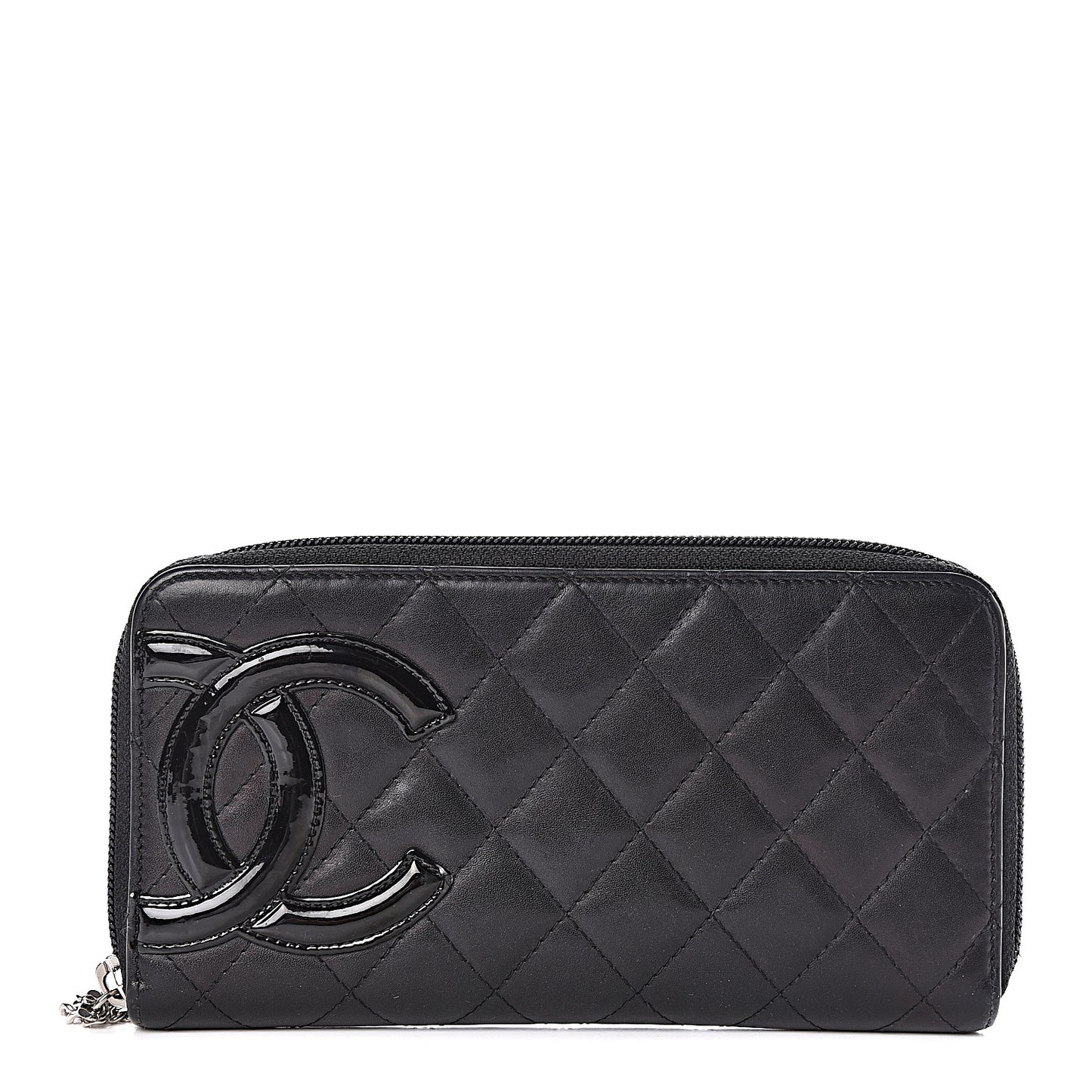 Calfskin Quilted Cambon Large Gusset Zip Around Wallet Black