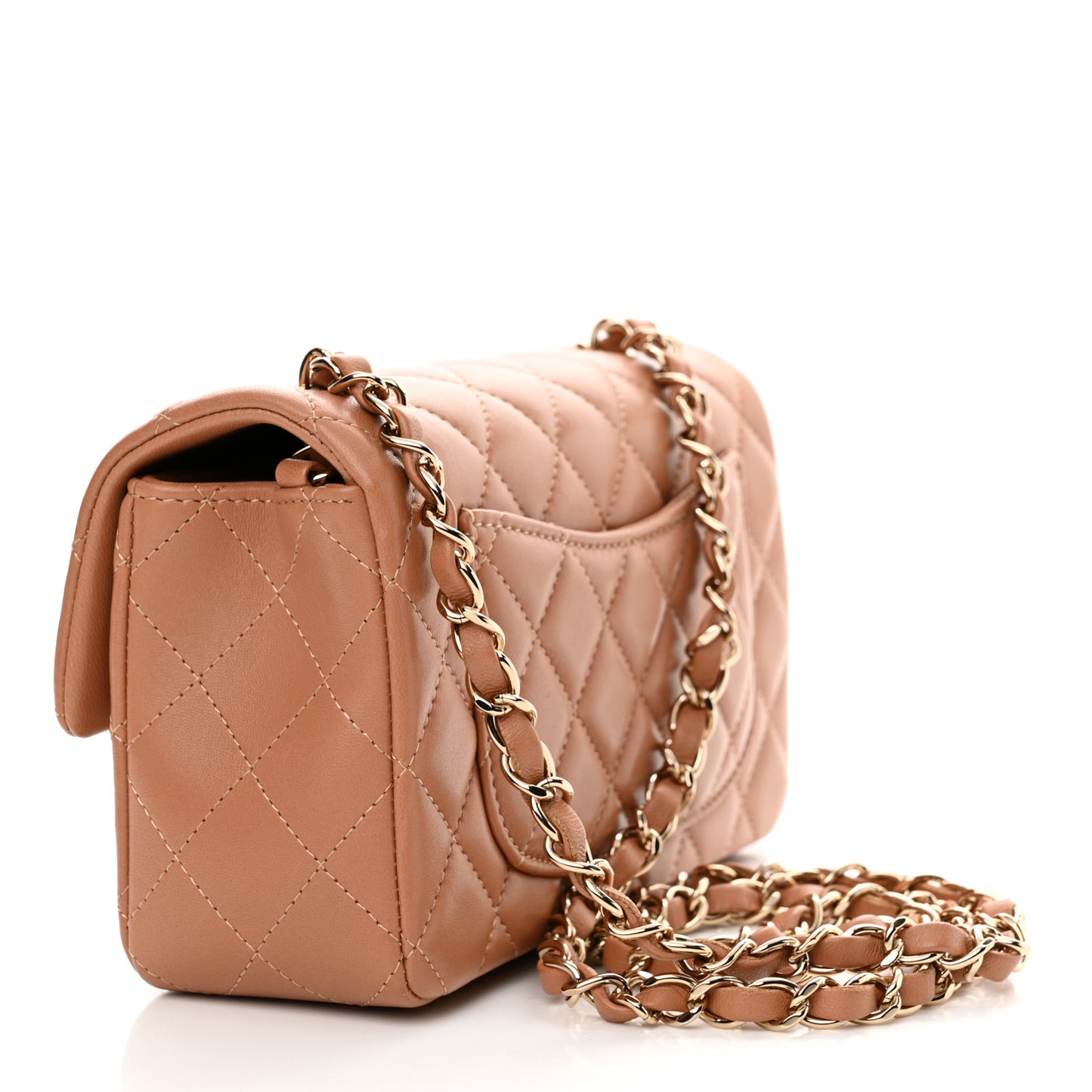 Lambskin Quilted Mini Rectangular Flap Brown