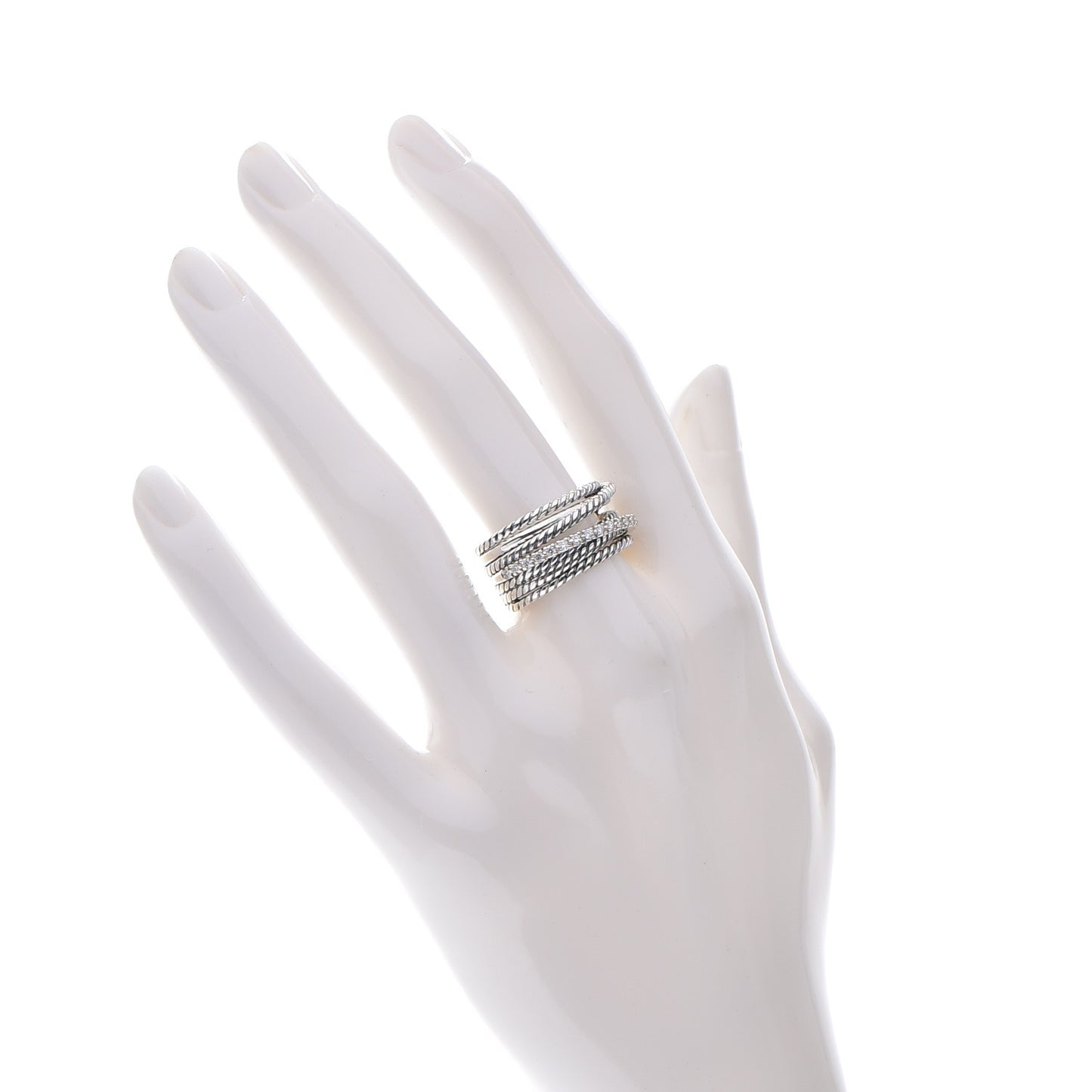 Sterling Silver Diamond 11mm Wide Crossover Cable Ring 54 6.75