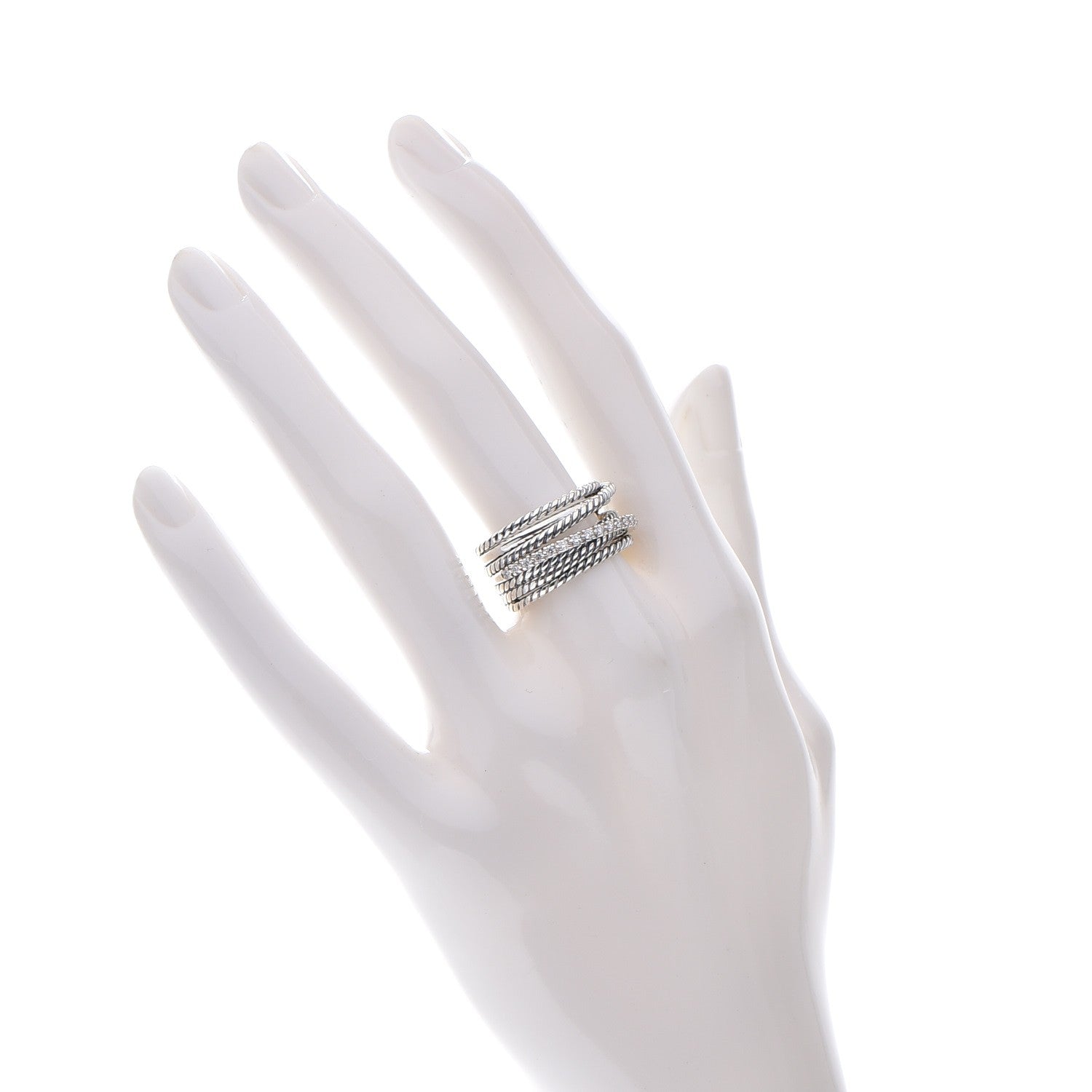 David Yurman Sterling Silver Diamond 11mm Wide Crossover Cable Ring 54 6.75 2 of 5