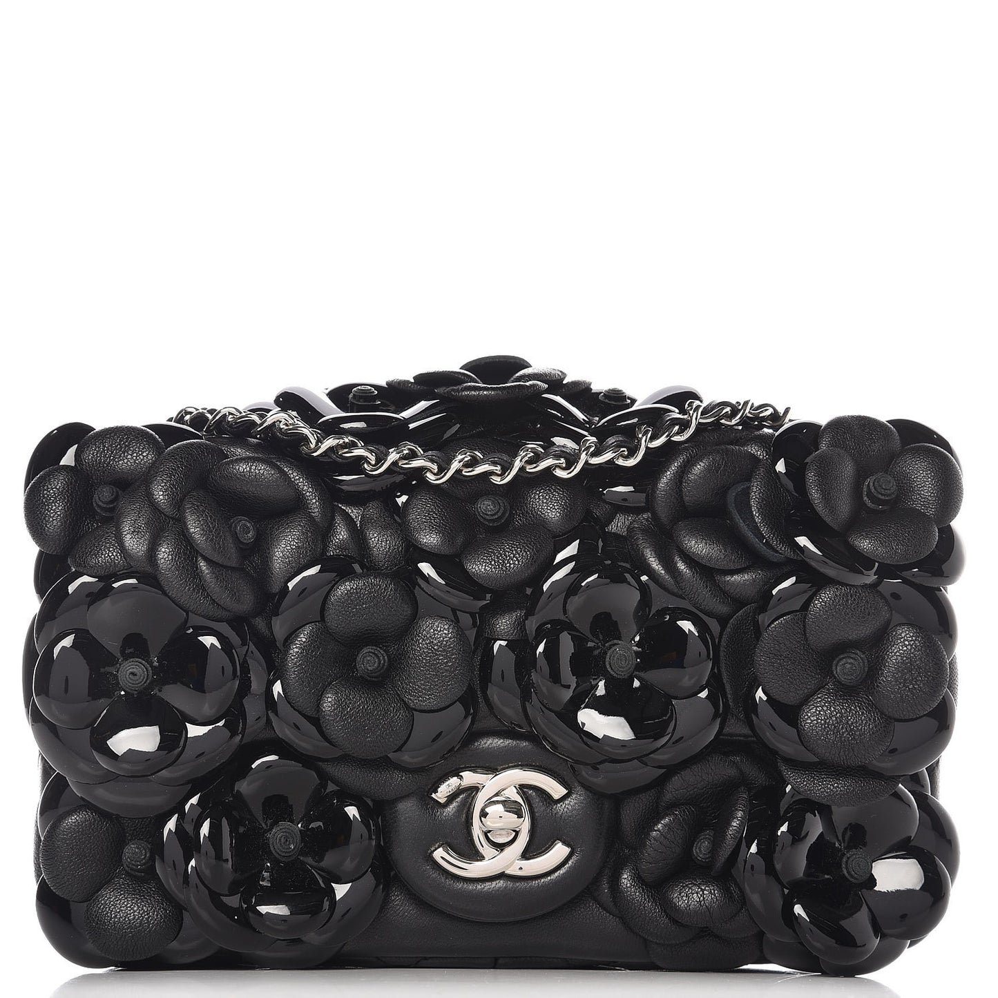 Lambskin Patent Mini Camellia Flap Black