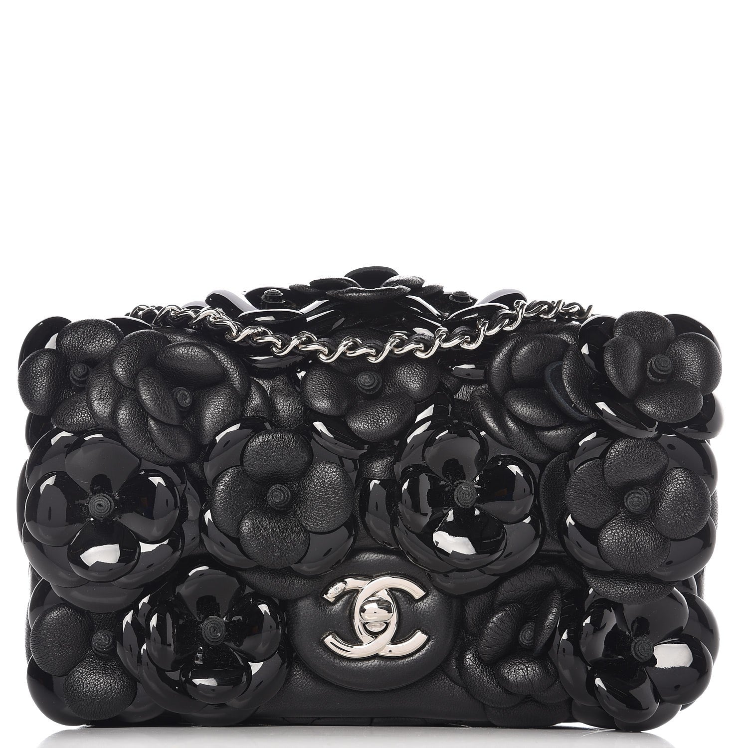 Chanel Lambskin Patent Mini Camellia Flap Black 1 of 8