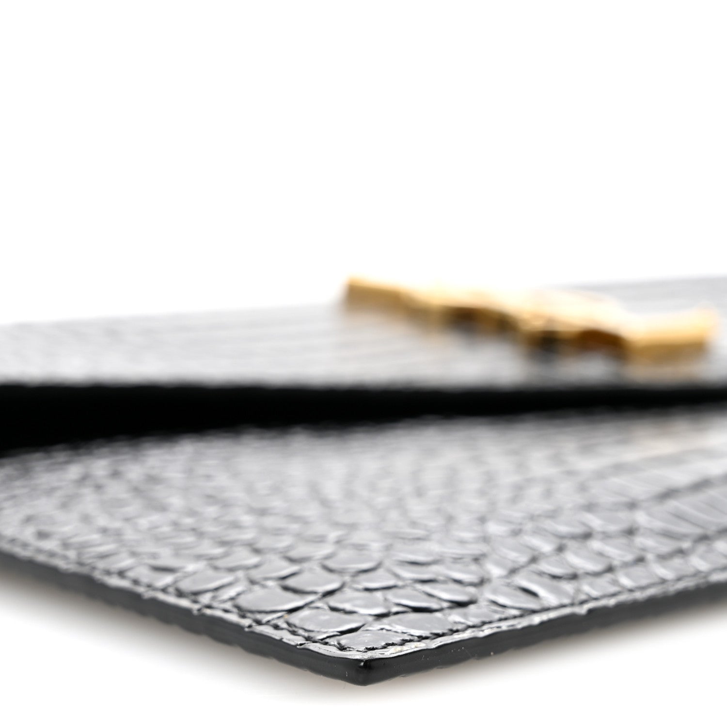 Saint Laurent Calfskin Crocodile Embossed Uptown Monogram Clutch Black 9 of 15