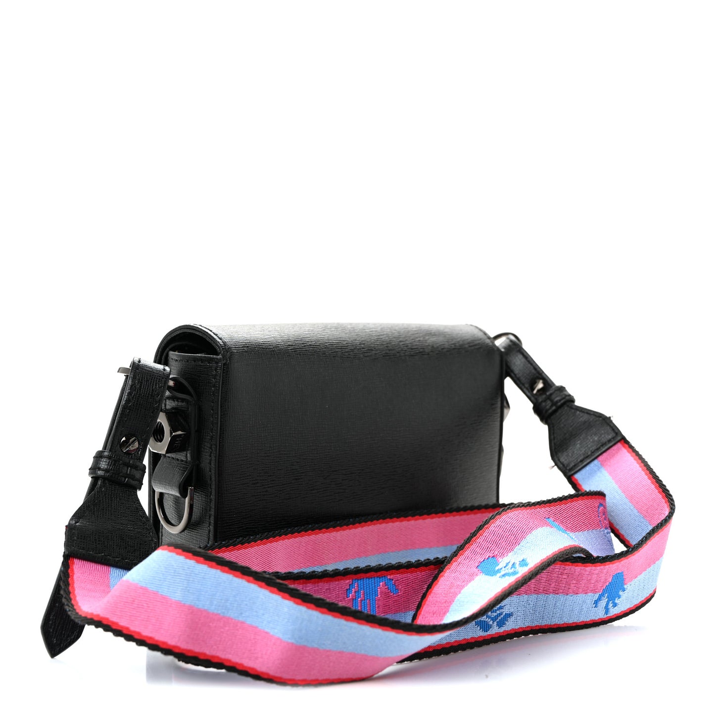 Saffiano Striped Mini Diag Binder Clip Bag Black White Indus