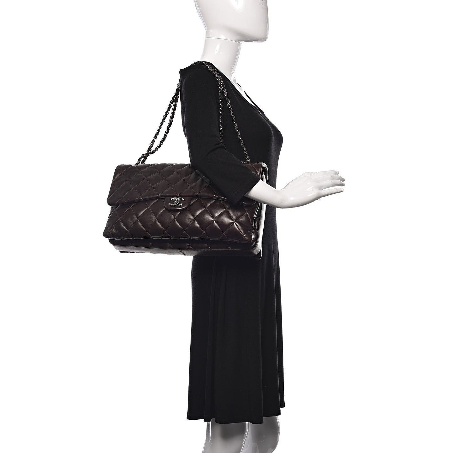 Lambskin Quilted Maxi 3 Flap Dark Brown