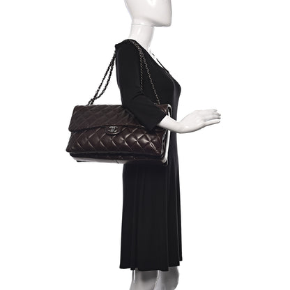Chanel Lambskin Quilted Maxi 3 Flap Dark Brown 2 of 14