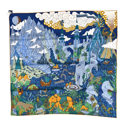 Hermes Silk Cosmographia Universalis Scarf 90 Bleu Nuit Vert Miel 1 of 6