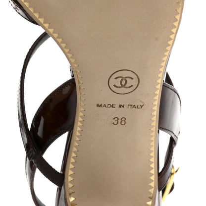 Chanel Patent Tortoise Ankle Strap Sandals 38 Marron Bronze 8 of 9