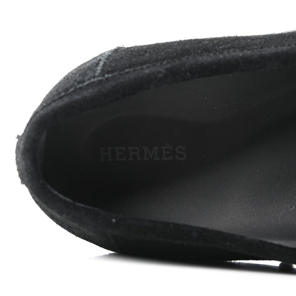 Hermes Suede Calfskin Womens Lazy Loafers 38.5 Black 8 of 10