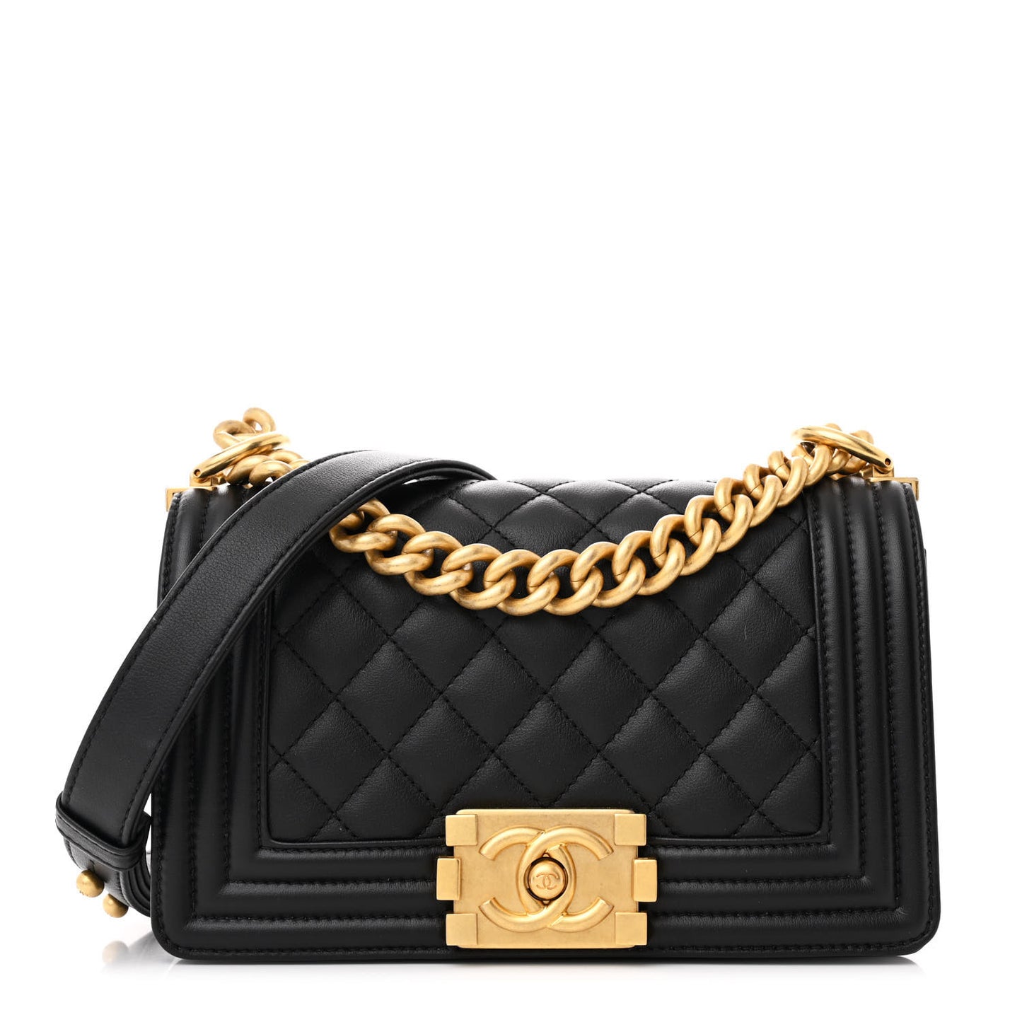Calfskin Quilted Small Boy Flap Black