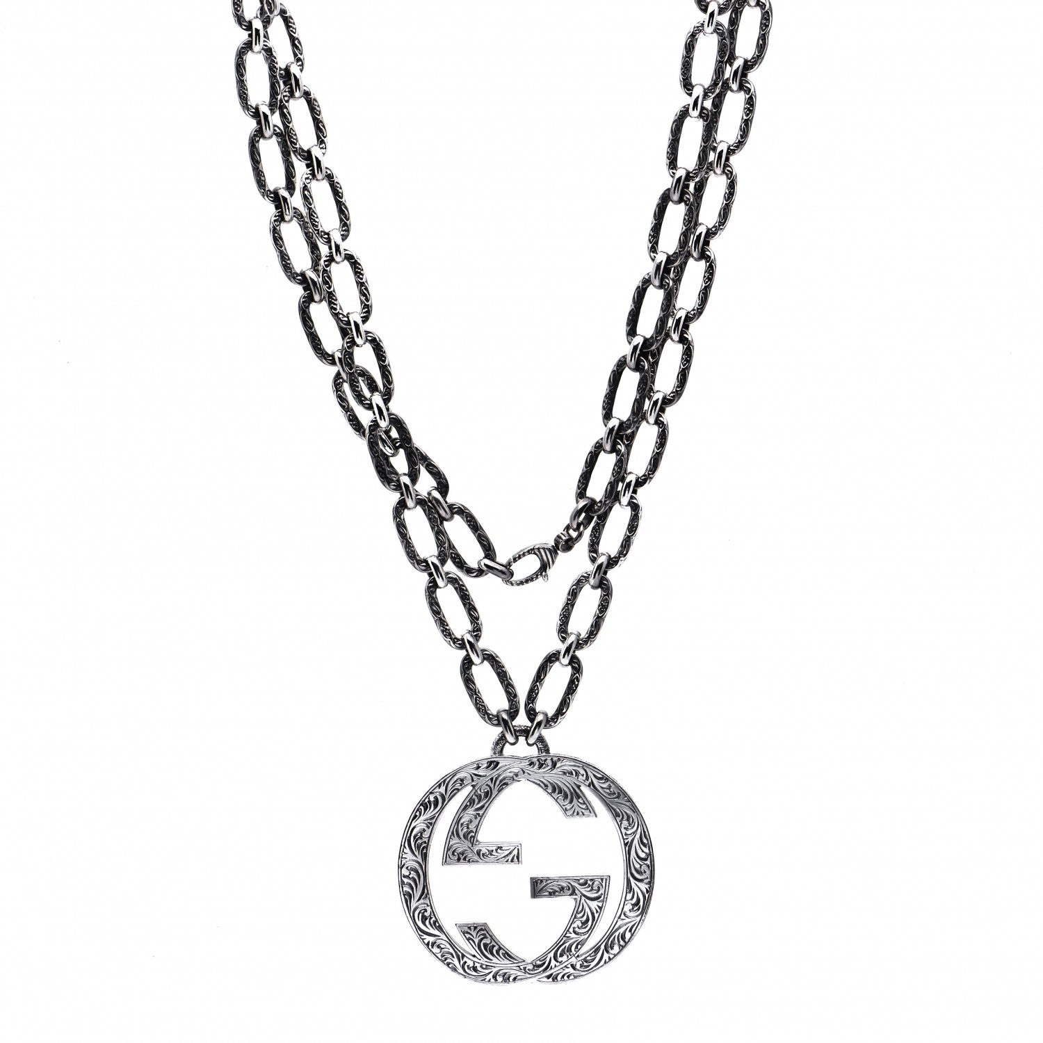 Gucci Sterling Silver Large Interlocking G Pendant Necklace 1 of 7