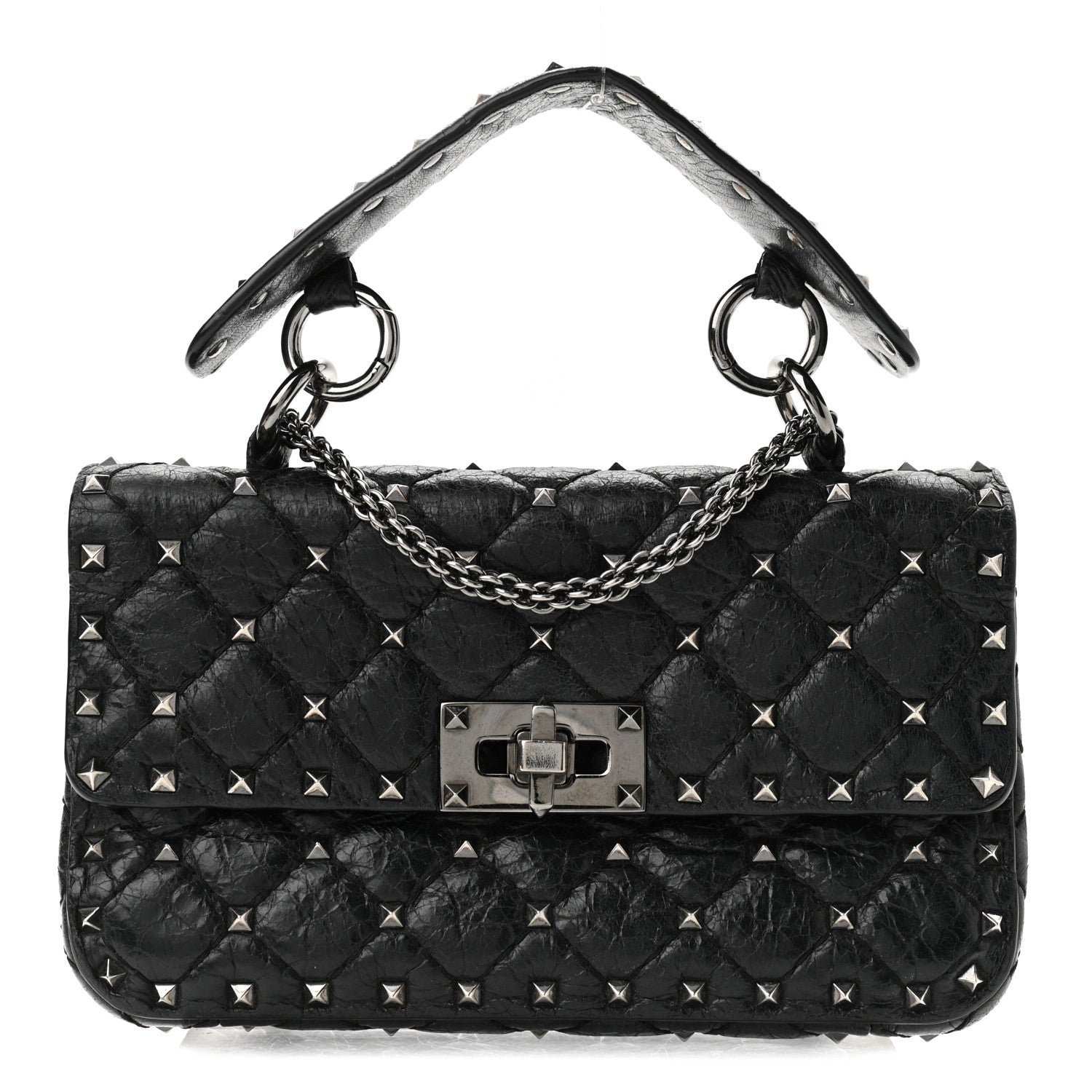 Valentino Garavani Craquele Nappa Small Rockstud Spike Shoulder Bag Black 1 of 10
