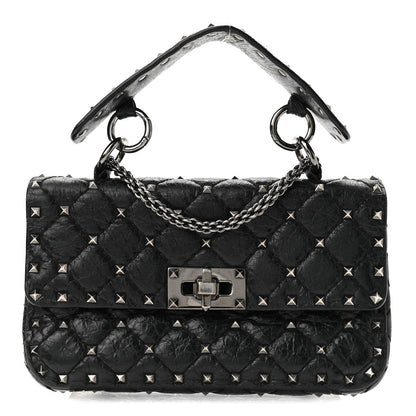 Valentino Garavani Craquele Nappa Small Rockstud Spike Shoulder Bag Black 1 of 10