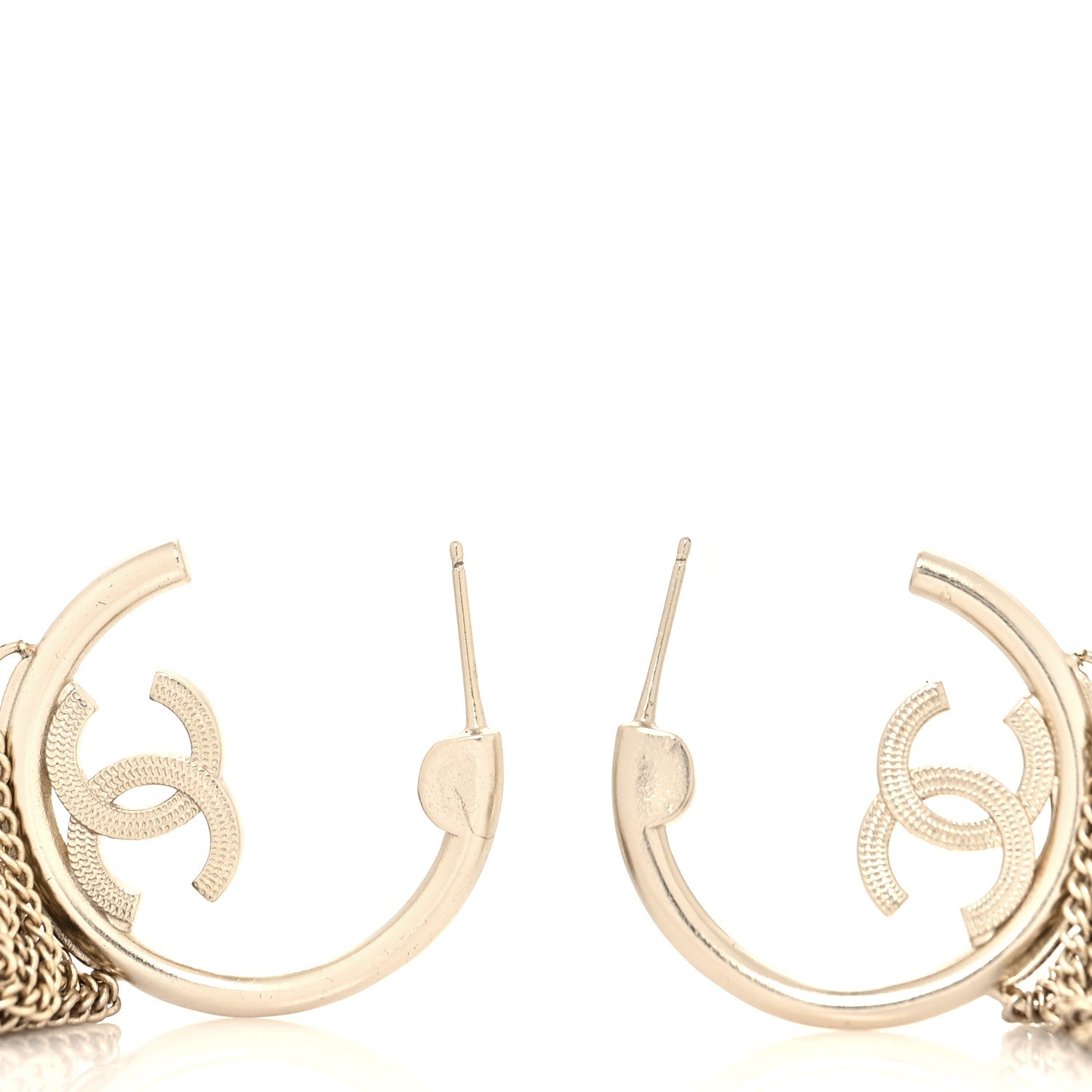 Chanel CC Hoop Drop Chain Earrings Gold 3 of 4