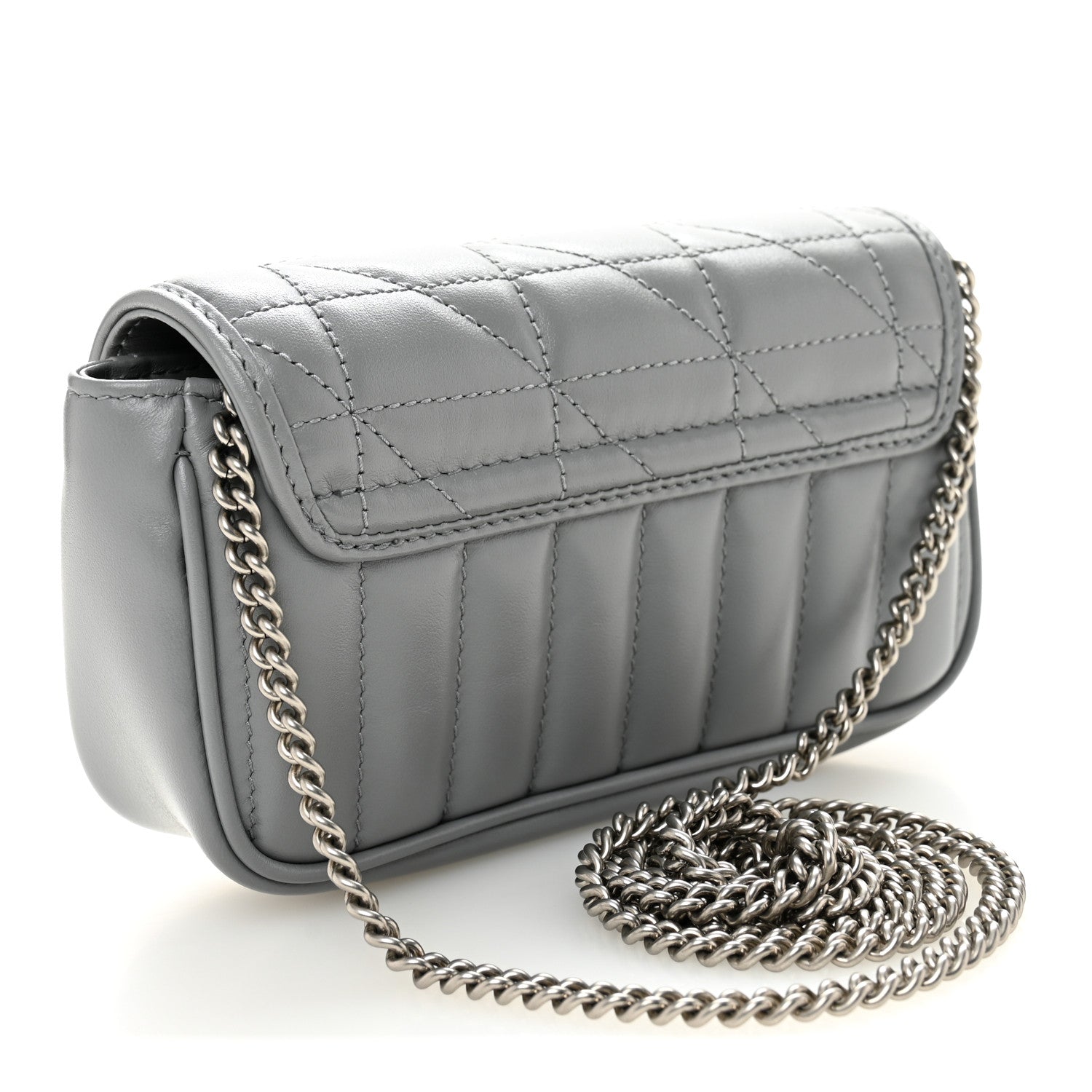 Gucci Calfskin Matelasse Aria Super Mini GG Marmont Shoulder Bag Deep Grey 3 of 11