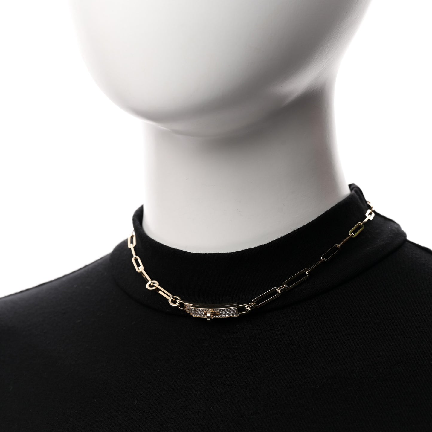 18K Yellow Gold Diamond Pave Kelly Chaine Choker Necklace