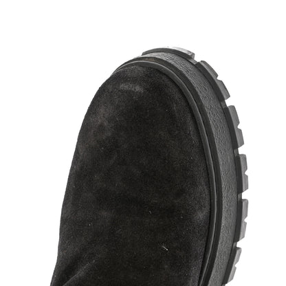 Prada Suede Shearling Logo Ankle Boots 39.5 Black 10 of 10
