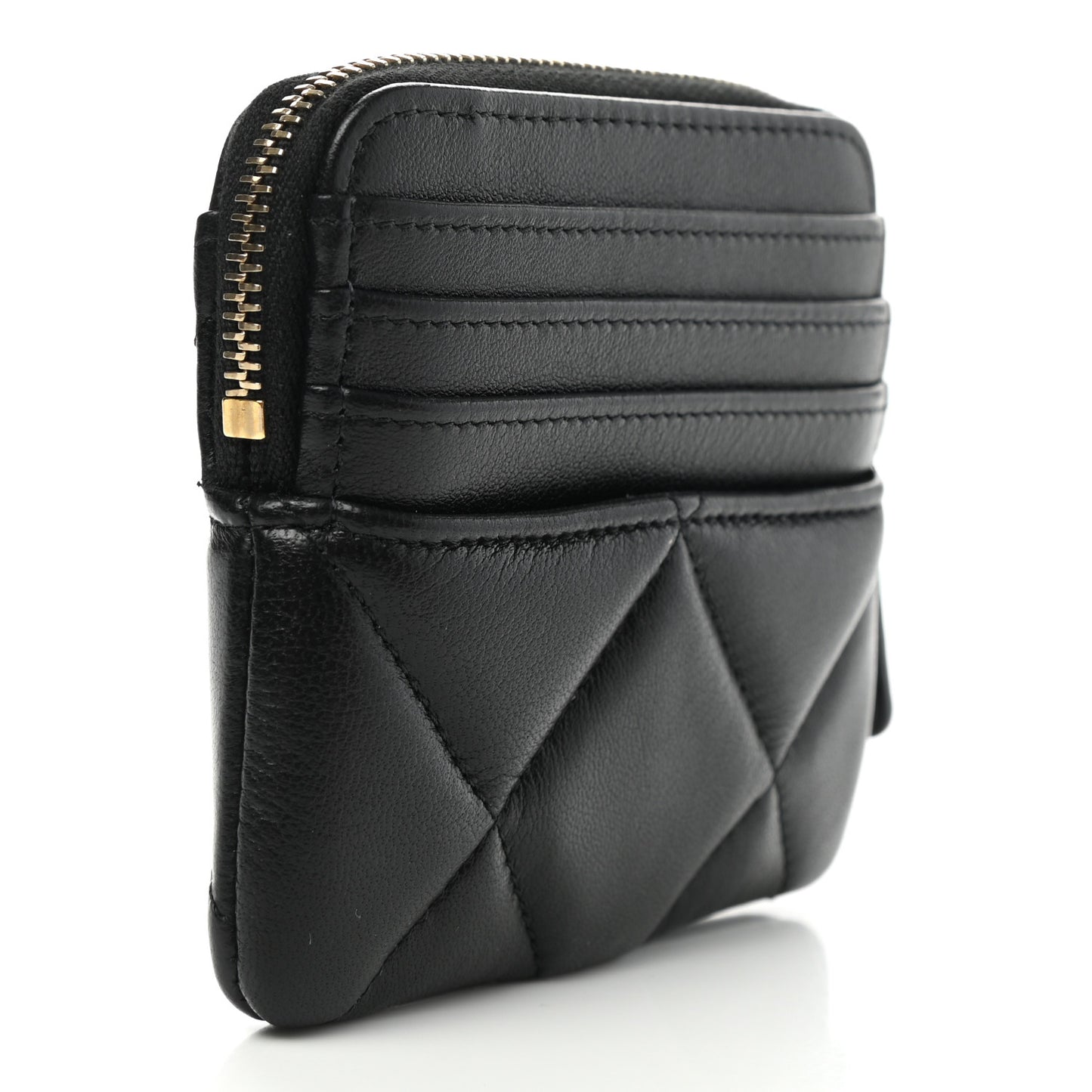 Lambskin Quilted Chanel 19 Zip Card Holder Wallet Black