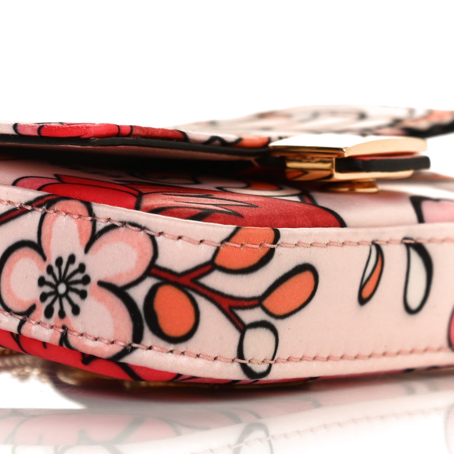 Fendi Stretch Satin Vitello Grace Floral Print Nano Baguette Charm Rose Multicolor Rosso Cardinale 8 of 9