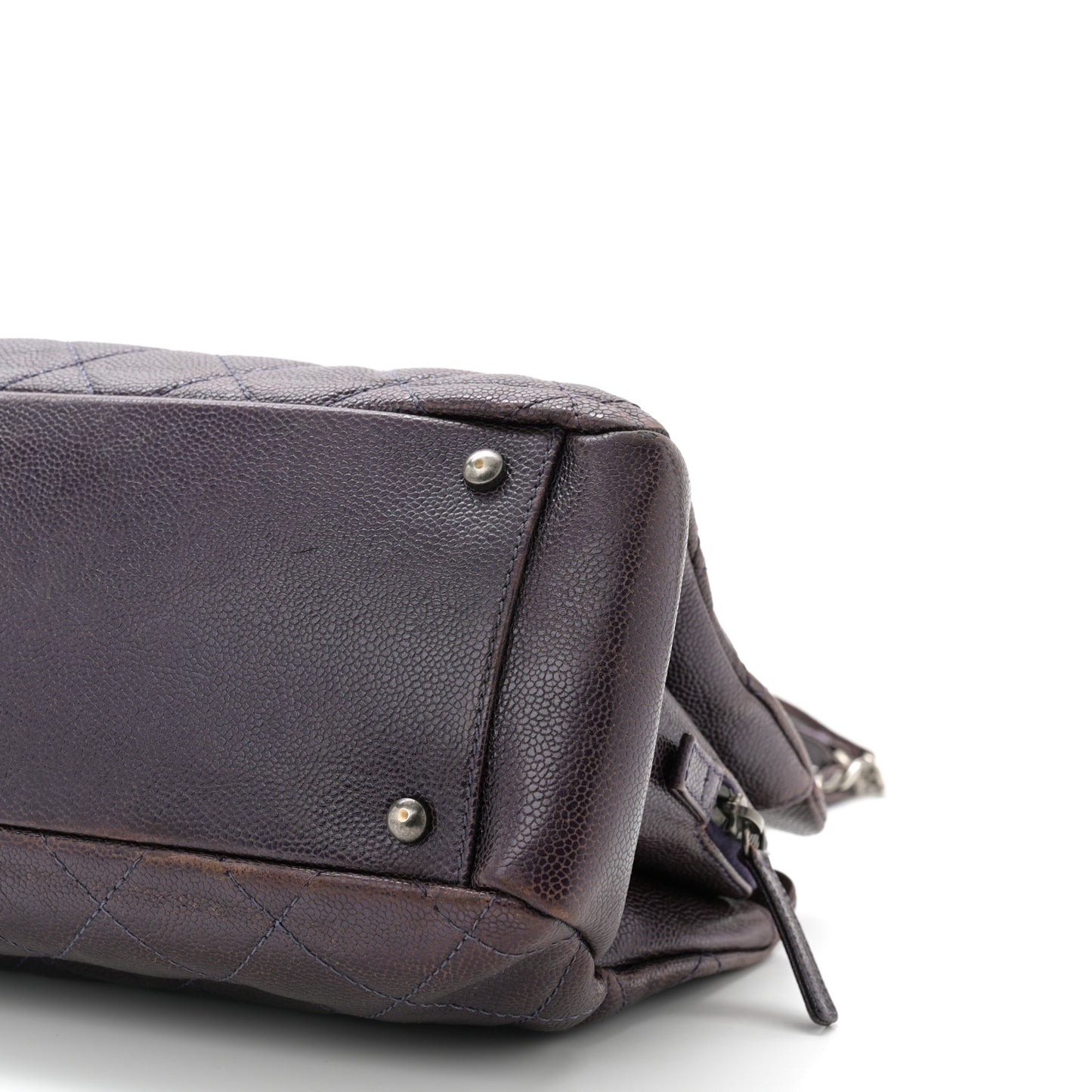 Iridescent Caviar Quilted Chic Shopping Tote Dark Purple