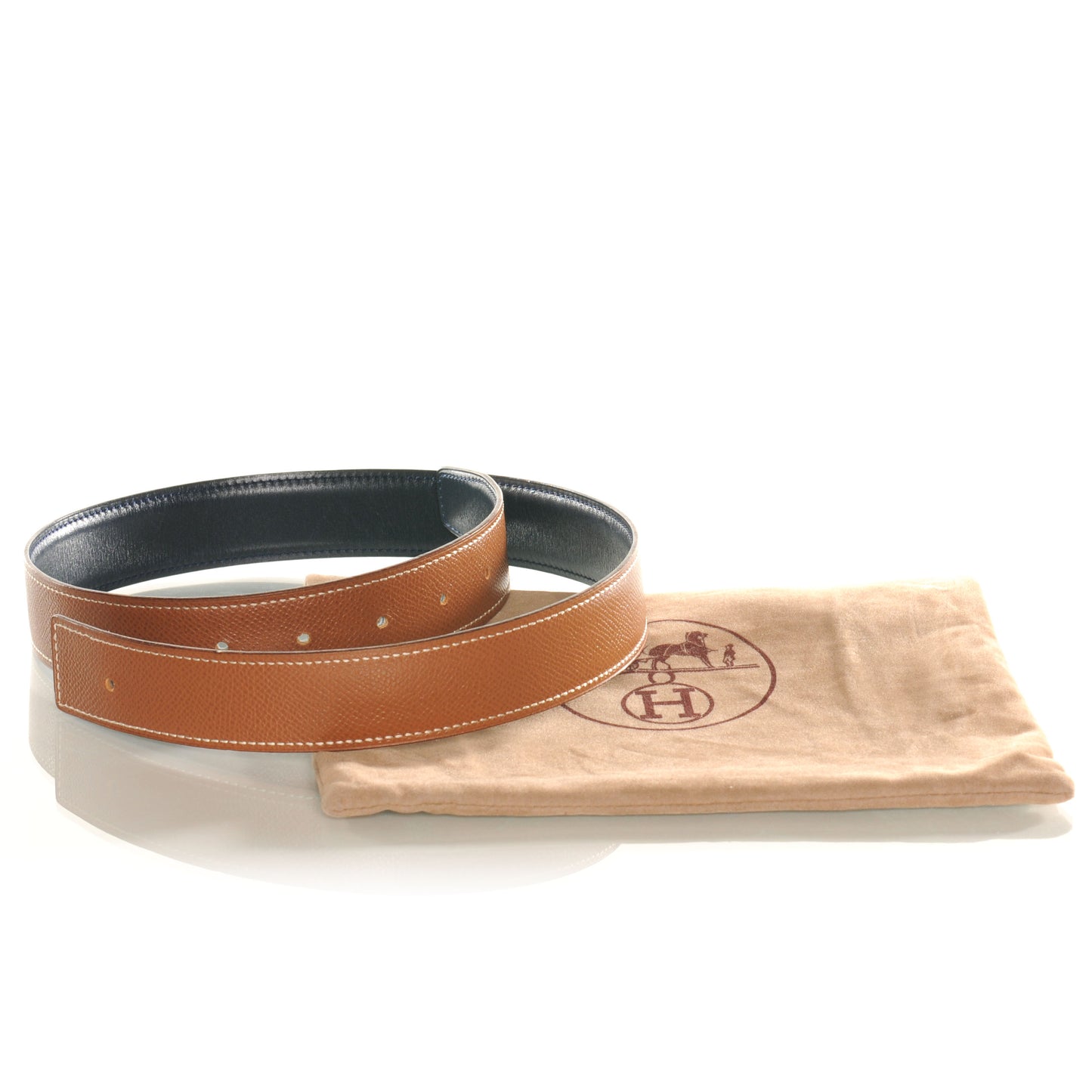 Box Courchevel Reversible Belt Strap Bleu Marine Gold 70
