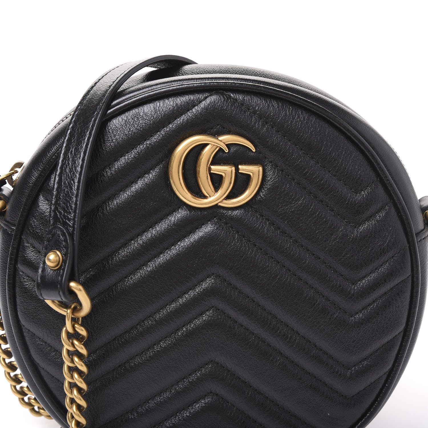 Gucci Azalea Calfskin Matelasse Heart Mini GG Marmont Round Shoulder Bag Black 9 of 9