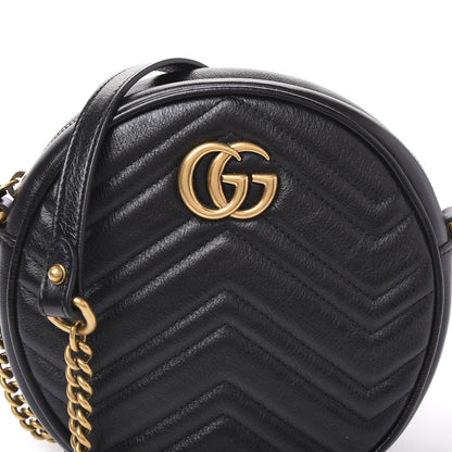 Gucci Azalea Calfskin Matelasse Heart Mini GG Marmont Round Shoulder Bag Black 9 of 9