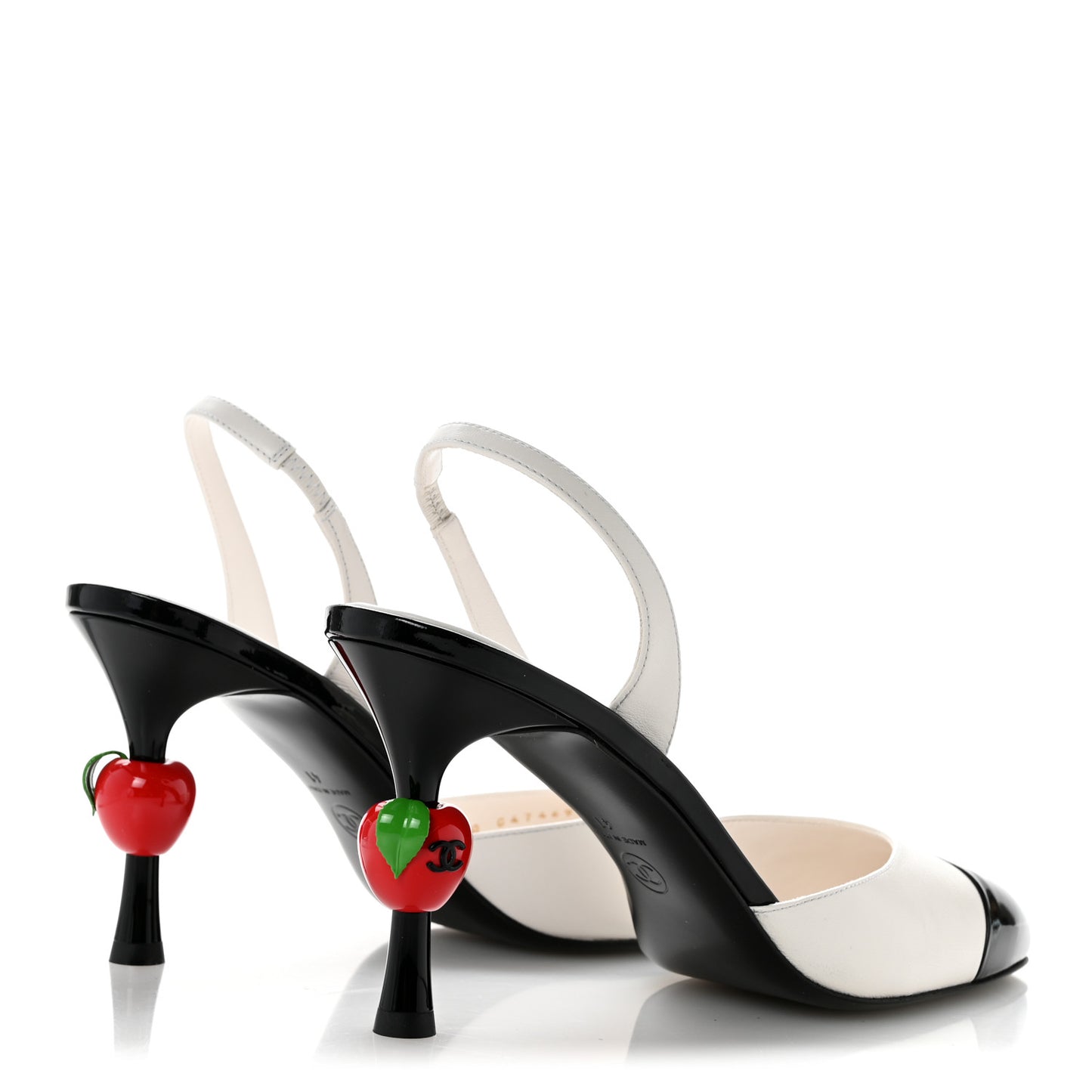 Lambskin Patent Cap Toe CC Apple Slingback Pumps 41 White Black