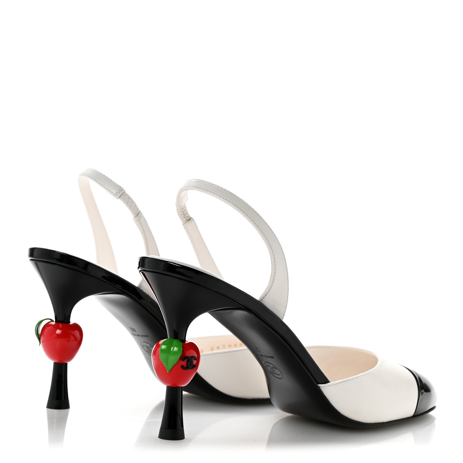 Chanel Lambskin Patent Cap Toe CC Apple Slingback Pumps 41 White Black 5 of 8