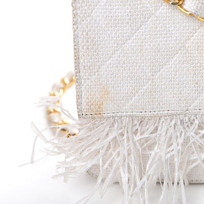 Chanel Woven Raffia Quilted CC Fringe Flap White 16 of 20